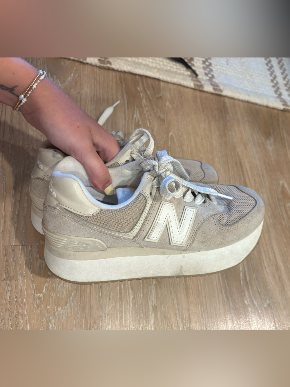 New Balance Beige Suede & Mesh Platform Sneakers